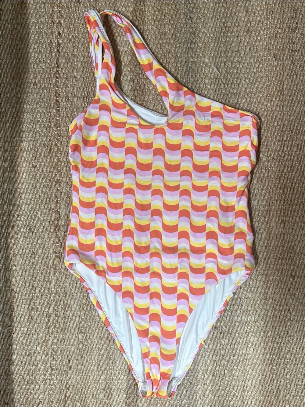 Seafolly One-Shoulder Keyhole One-Piece Swimsuit - Pink & Orange Wave